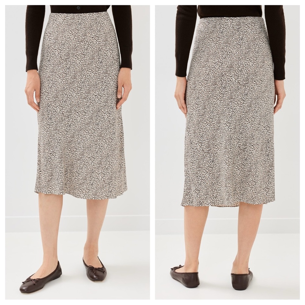 Jenni Kayne Leopard Slip Skirt Midi Lightweight Elastic Waistband Animal Print